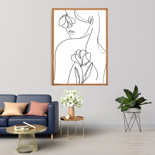 Framed line art abstract painting for home decor