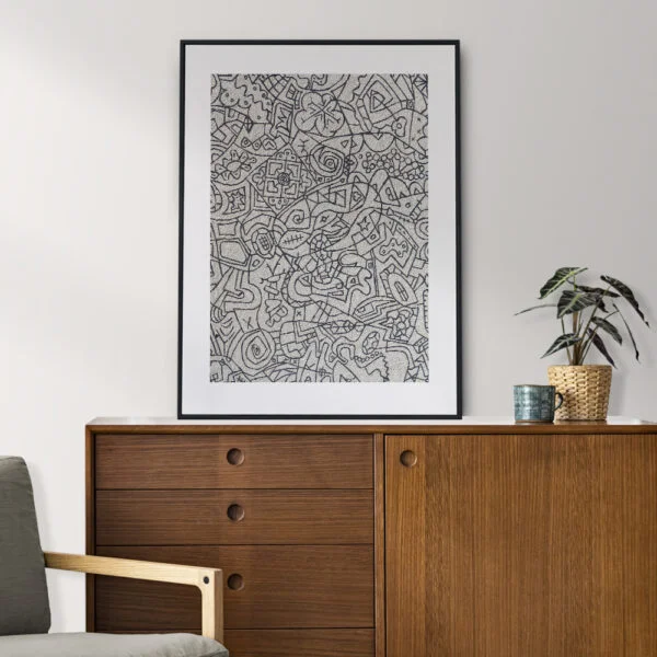 Framed line art abstract painting for home decor