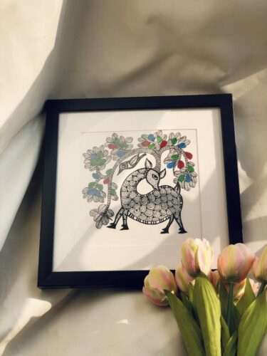 Bird With Deer Original Handmade Gond Art Painting photo review