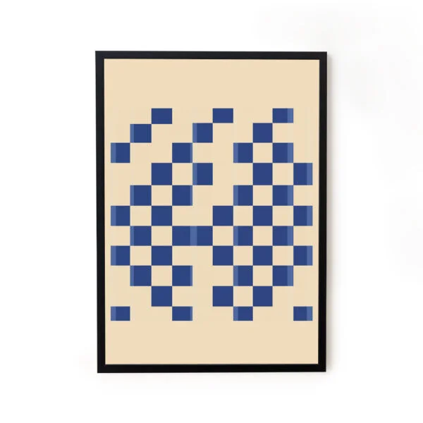 Blue Check Box Framed Geometric Wall Art Decor Painting