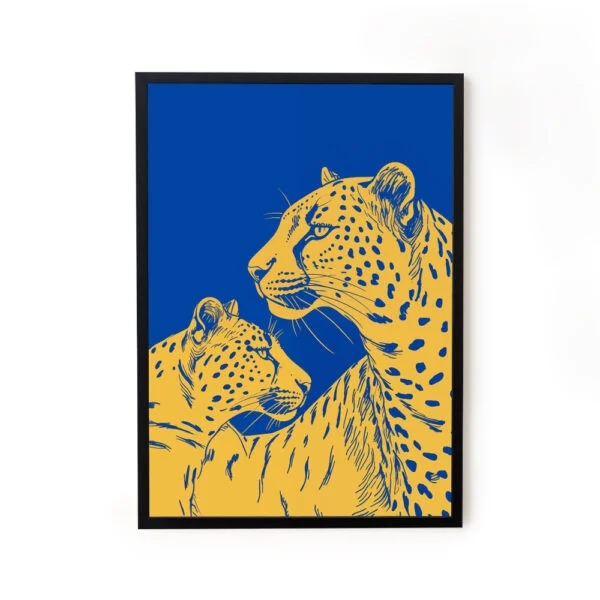 Blue Yellow Cheetah Maximalist Pop Wall Art Painting For Living Room