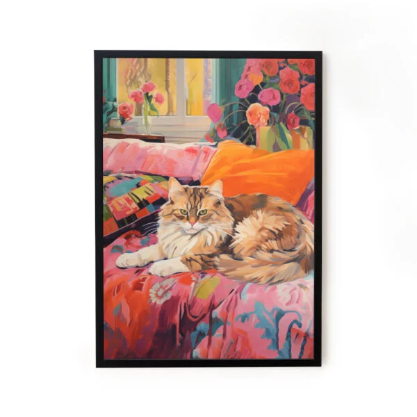 Posing Vibrant Cat Maximalist Pop Wall Art Painting For Home Decor