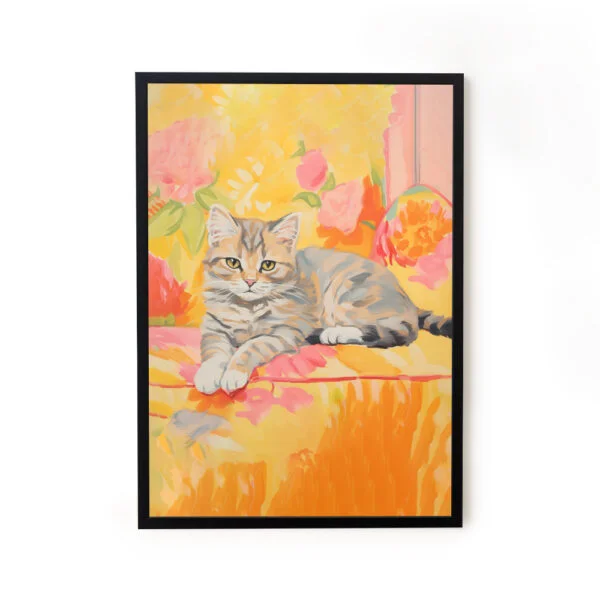 Cute Yellow Cat Eclectic Pop Wall Art Painting For Interior