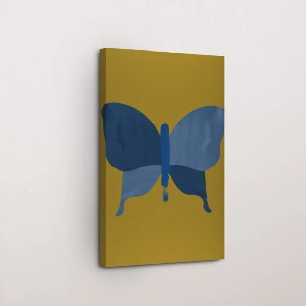 Butterfly Silhouette Mustard & Blue Abstract Art for Bedroom
