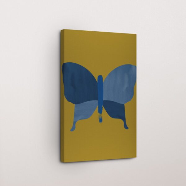 Butterfly Silhouette Mustard & Blue Abstract Art for Bedroom
